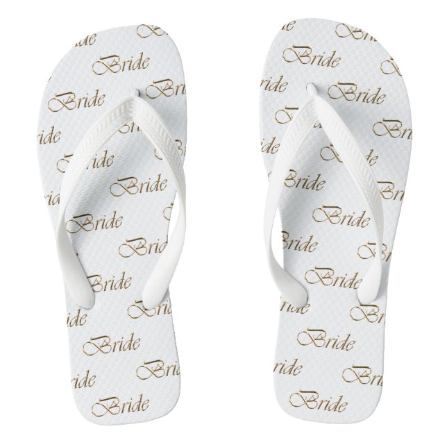 Bride white gold calligraphy pattern elegant chic thongs (Footbed)