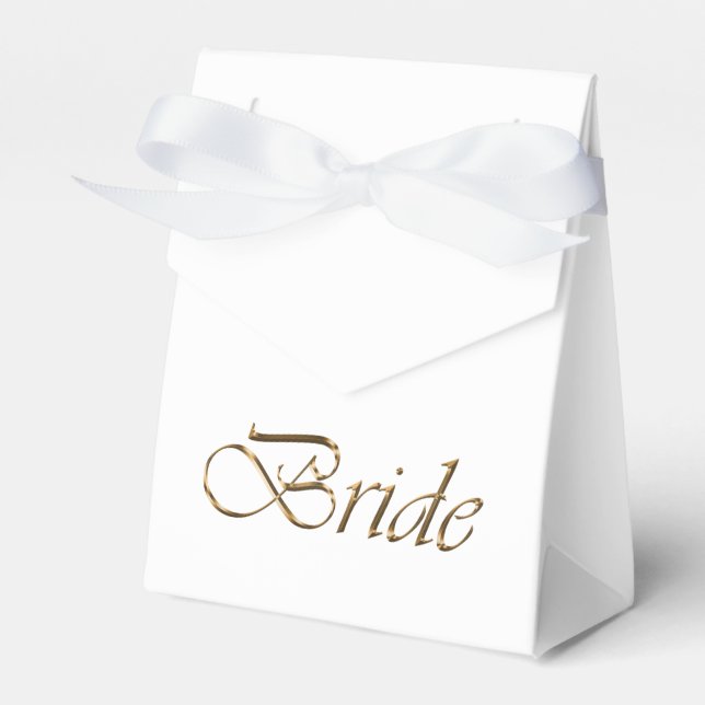 Bride white gold script calligraphy stylish chic favour box (Front Side)