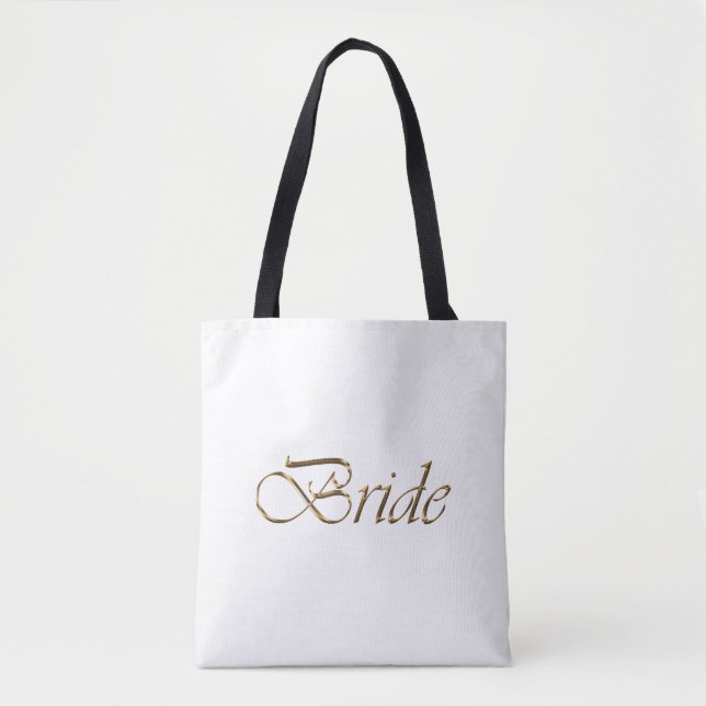 Bride white gold script elegant chic tote bag (Front)
