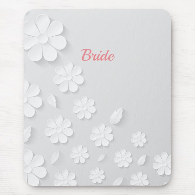 Bride, white on white floral pattern. mouse pad (Front)