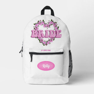 Bride White & Pink Roses Printed Backpack