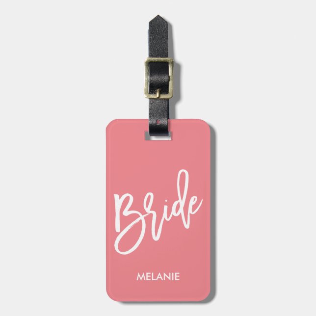 Bride White Script Luggage Tag (Front Vertical)