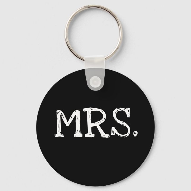 Bride White Text Mrs. Key Ring (Front)
