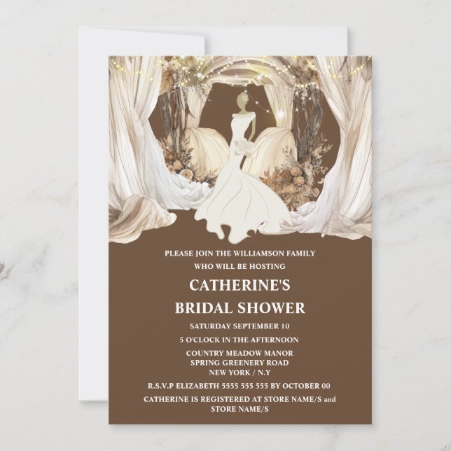 Bride white wedding dress boho string lights invitation (Front)