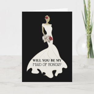 Bride white wedding dress chic maid honour card