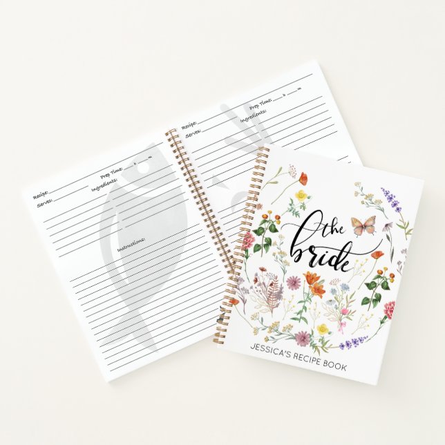 Bride Wild Flowers Vintage Name Recipe Notebook (Inside)
