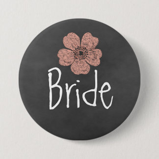 Bride Wild Peach Roses Chalkboard 7.5 Cm Round Badge