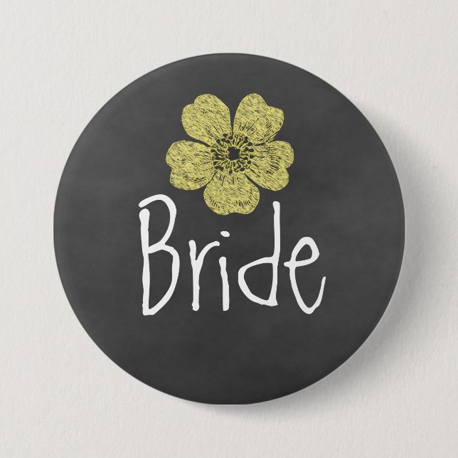 Bride Wild Yellow Roses Chalkboard 7.5 Cm Round Badge (Front)