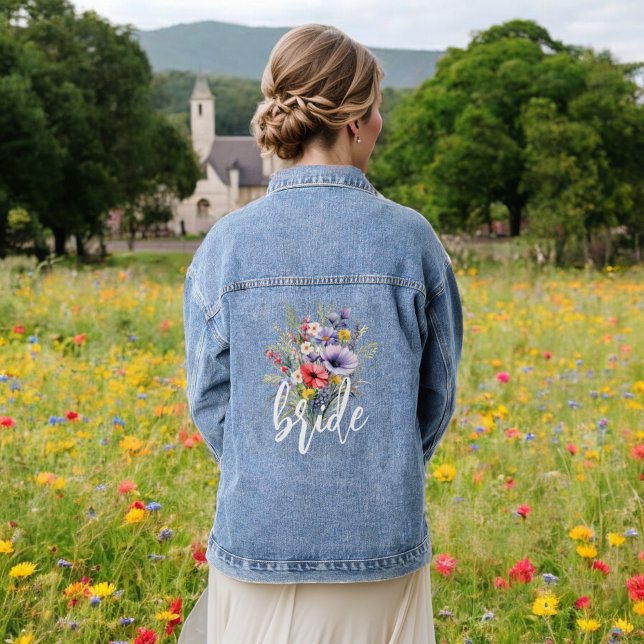 Bride Wildflower Boho Rustic Floral Denim Jacket (Creator Uploaded)