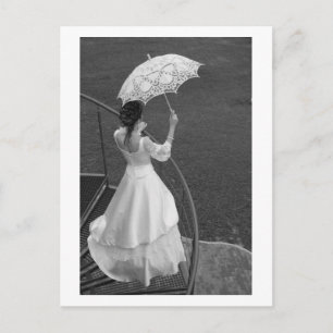 Bride with umbrella. postcard