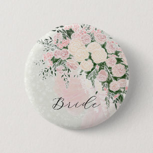 Brides Blush bow and Rose Wisteria Bouquet 6 Cm Round Badge