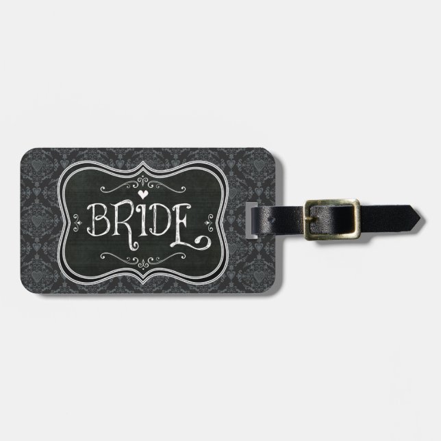 Bride's Damask Blackboard Luggage Tag (Front Horizontal)