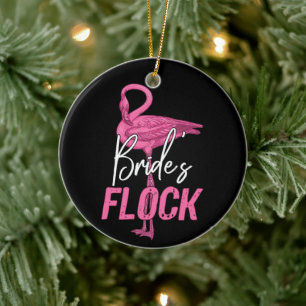 Bride's Flock, Flamingo Bridesmaid Bridal Party Ceramic Ornament
