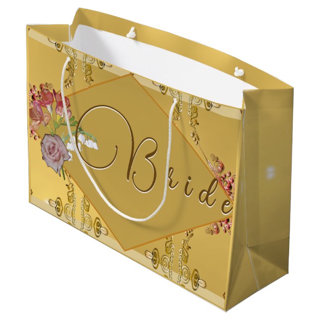 Bride's Floral Gold Large Gift Bag (Back Angled)