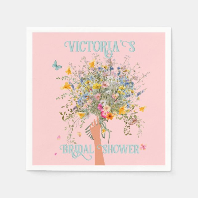 Bride's Huge Wildflower Bouquet Bridal Shower Napkin (Front)