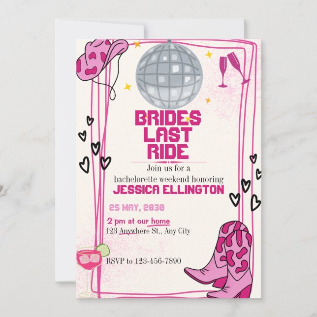 Brides Last Ride Bachelorette Weekend Itinerary Invitation (Front)