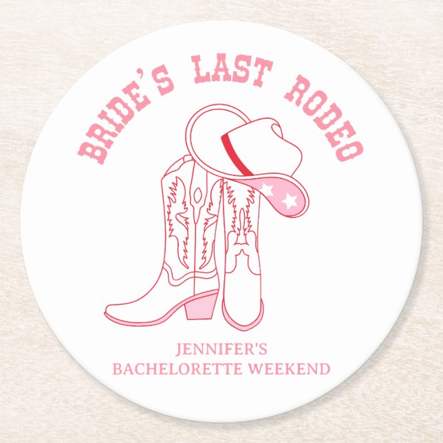 brides last rodeo bachelorette party favours round paper coaster (Front)