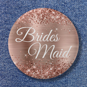 Brides Maid Glittery Rose Gold Foil 6 Cm Round Badge