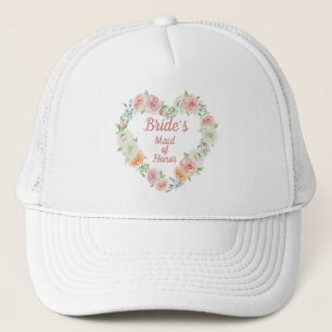 Brides Maid of Honour Pink Flower Heart Wreath Trucker Hat