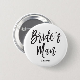 Bride's Man   Black Script Customisable 6 Cm Round Badge