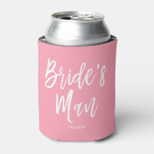 Bride's Man Script Customizable Pink Can Cooler