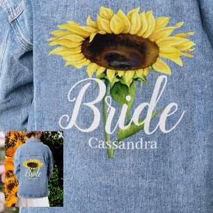 Bride's Name Yellow Sunflowers Floral Wedding Denim Jacket