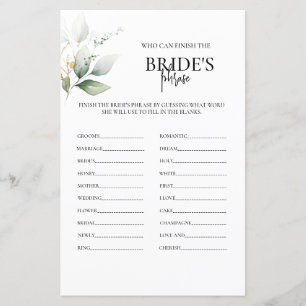 Bride's phrase greenery bridal shower game
