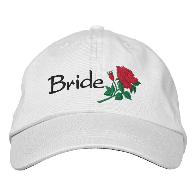 Bride's Red Rose Embroidered Wedding Cap (Front)