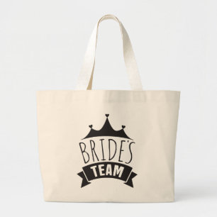 Brides Team Black Wedding Typography- Bridesmaid Large Tote Bag