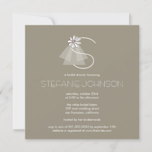 Bride's Veil Daisy Flower Monogram Bridal Shower Invitation