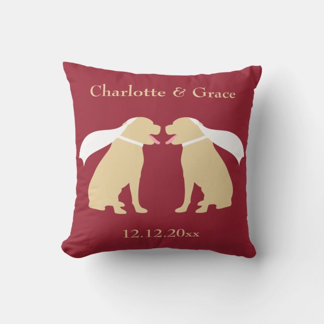 Brides Yellow Labradors Personalised Gay Wedding Cushion (Front)