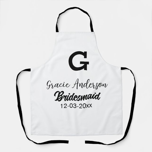 Bridesmaid add name monogram simple minimal modern apron (Front)