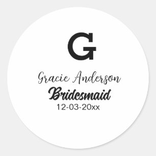 Bridesmaid add name monogram simple minimal modern classic round sticker