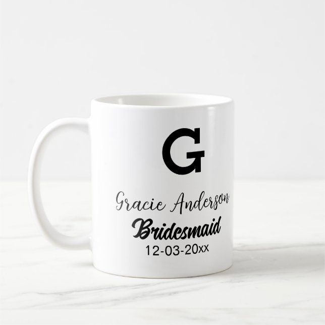 Bridesmaid add name monogram simple minimal modern coffee mug (Left)