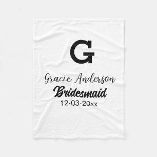 Bridesmaid add name monogram simple minimal modern fleece blanket