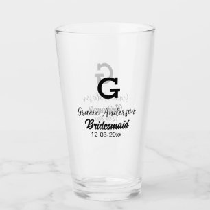 Bridesmaid add name monogram simple minimal modern glass