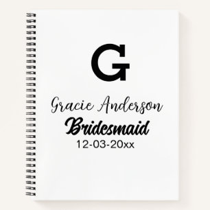 Bridesmaid add name monogram simple minimal modern notebook