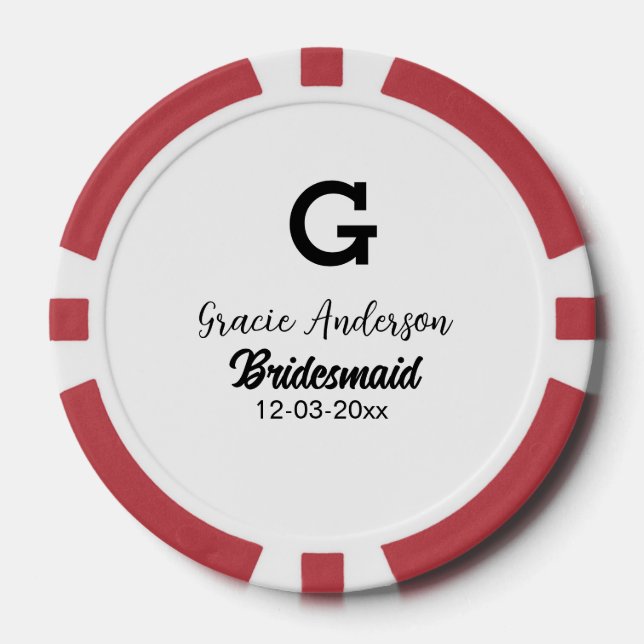 Bridesmaid add name monogram simple minimal modern poker chips (Front)