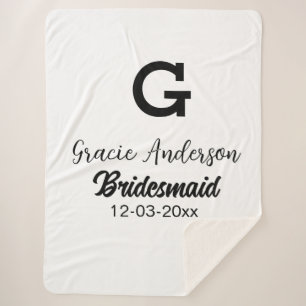 Bridesmaid add name monogram simple minimal modern sherpa blanket