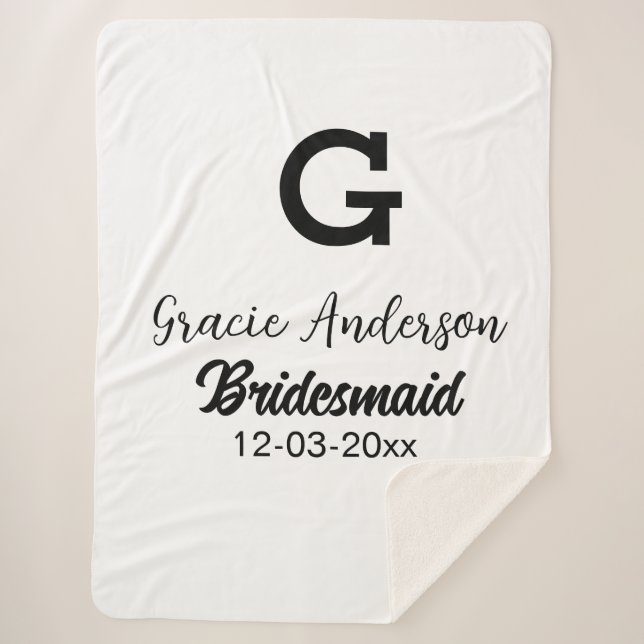 Bridesmaid add name monogram simple minimal modern sherpa blanket (Front)