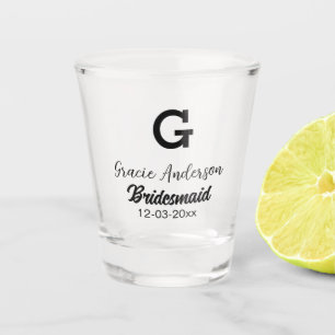 Bridesmaid add name monogram simple minimal modern shot glass