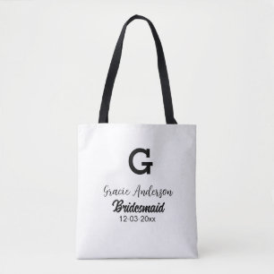 Bridesmaid add name monogram simple minimal modern tote bag