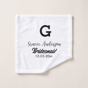 Bridesmaid add name monogram simple minimal modern wash cloth