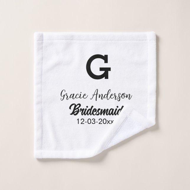 Bridesmaid add name monogram simple minimal modern wash cloth (Wash Cloth)
