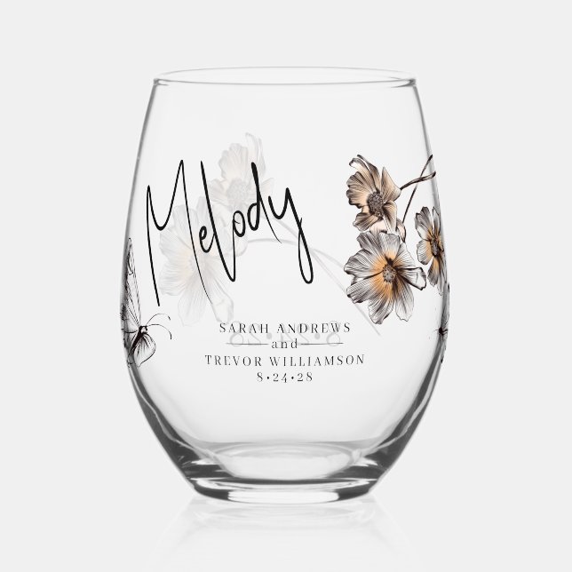 Bridesmaid Add Name  Stemless Wine Glass (Front)