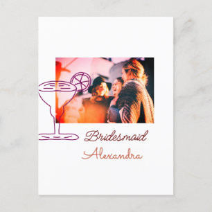 Bridesmaid add picture name cocktail glass coral  postcard