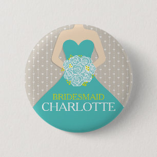 Bridesmaid aqua dress named wedding pin button