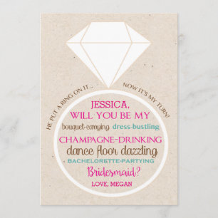Bridesmaid Ask Card in Pink and Teal
