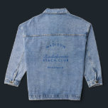 Bridesmaid Bachelorette Party Bridal Wedding Denim Jacket<br><div class="desc">This denim jacket is not just a piece of clothing; it's a personalised keepsake that adds a touch of edgy charm to your bridal party. Featuring customisable elements, you can personalise it with the bridesmaid's name or a special message, making it a unique and cherished part of your wedding celebration....</div>