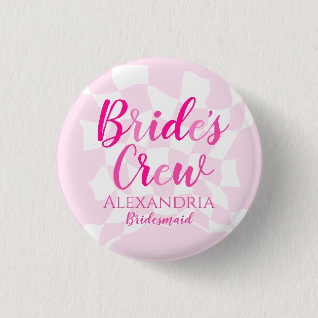 Bridesmaid Bachelorette Party Personalised Pink 3 Cm Round Badge (Front)